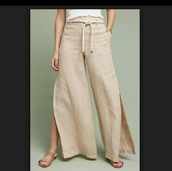 Elevenses Anthro Split Linen Pants 